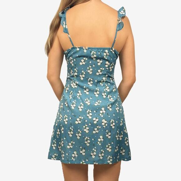 Nasty Gal Floral Mini Dress Size 4 Blue Sleeveless Ruffle Girlcore Summer - Picture 2 of 4